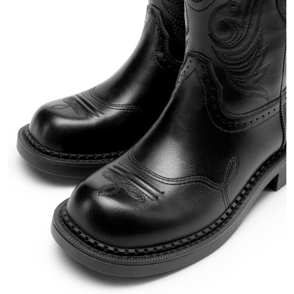 Women's Cowgirl Boots Round Toe Embroidered Mid Calf Western Boots Concert Black - Picture 2 of 7